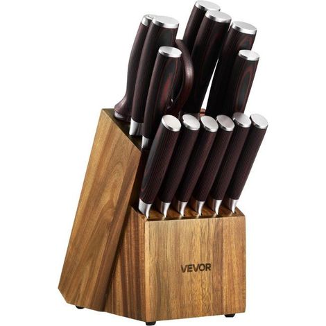 Set de couteaux de cuisine avec bloc et fusil à aiguiser - 15 pièces (1/5)