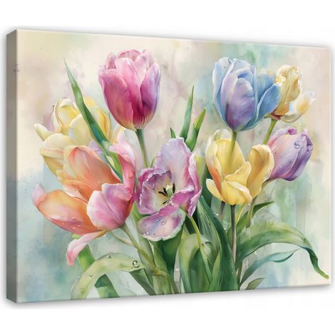 Tableau sur toile aux tulipes abstraites – Décoration murale pour salon et chambre – 100 x 70 cm (1/5)