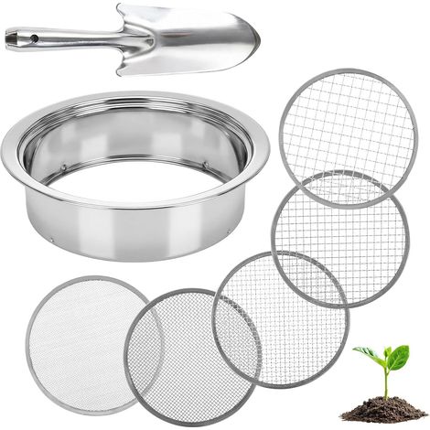 5 en 1 Tamis Jardinage Tamis Sable en Acier Inoxydable Ø 1, 3, 6, 9, 12 mm Tamis de Terre avec 1 Pelle à Main pour Terre, Pierres, Compost, Mauvaises Herbes, Sable, Gravier, Graines (1/5)