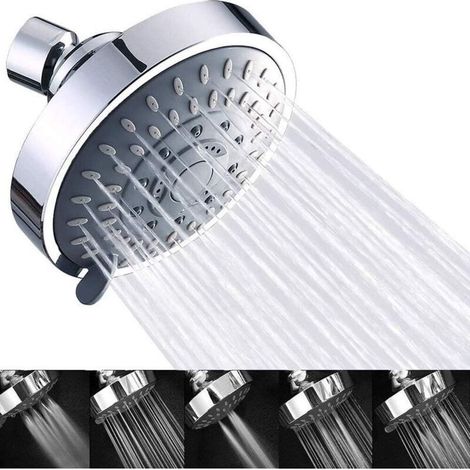 Fixed High Pressure Shower Head, Adjustable Water-Saving Rainfall Shower Head, 5 Settings for Relaxing Bath and Spa, Polished Chrome, Anti-Limescale, 10.4cm (1/5)