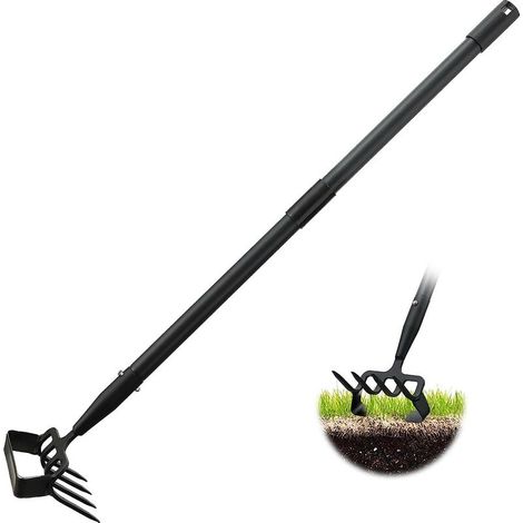 Désherbeur manuel, Houe à étrier et râteau à 4 dents, outil de jardinage 2 en 1