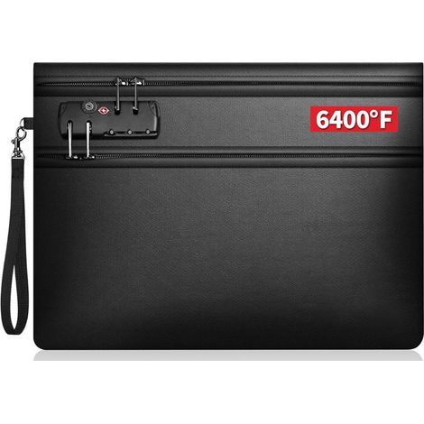 6400f sac de document ignifuge avec serrure, sac à outils ignifuge, double compartiment zippé, isolation thermique de 12 couches, protège les documents importants
