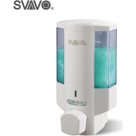 Distributeur de savon liquide manuel (blanc) 350 ml - Accessoires de salle de bain - Distributeur de gel hydroalcoolique - Fixation murale simple - Distributeur de savon et shampoing (1/5)