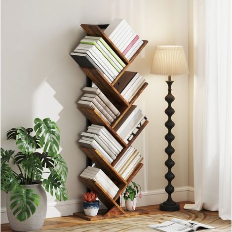 MEUBLIV Libreria a scaffale ad albero 9 ripiani marrone rustico 50x24x136 cm (1/5)