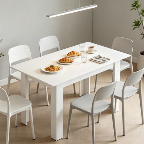 Mesa extensible de comedor 180 x 80 x 75 cm, blanca, MDF y acero HAVRYA (1/5)
