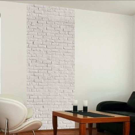 Papier peint intissé style industriel, 250 cm X 96 cm, photo mur de brique blanc, panoramique, déco murale intérieure. (1/2)