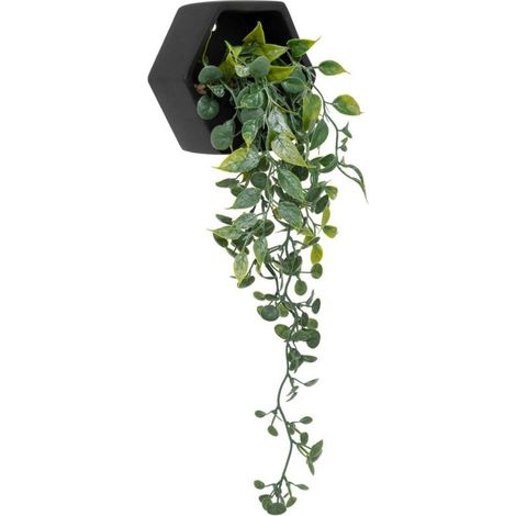 Plante verte artificielle suspendue Ayame – Pot en ciment noir – Hauteur 45cm – Décoration intérieure moderne (1/2)