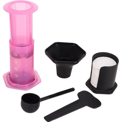 Tragbare, pinkfarbene French-Press-Kaffeemaschine mit 400 Filtern – Reisekaffeemaschine (1/5)