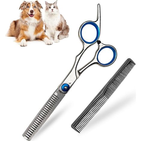 1 Pièce Ciseaux Toilettage Chien et Chats, Avec 1 peigne de barbier, Ciseaux à Désépaissir avec Embouts de Sécurité Ronds, Idéal pour Visage, Pattes, Corps (1/5)