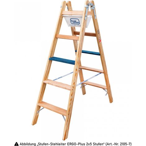 Iller Holz Stufenstehleiter ERGO Plus inkl. Werkzeugtasche und Eimerhaken 2x8 Stufen 3,56m AH