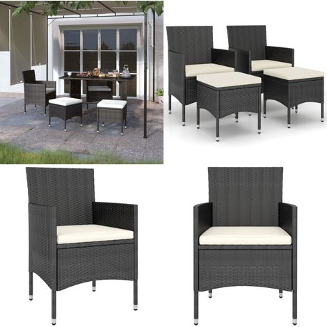4-tlg. Gartenstuhl und Hocker Set Poly Rattan Schwarz - Gartenzubehör - Gartenmöbel - Esszimmergarnitur - Outdoor Möbel - Lounge Sessel - Home & Living