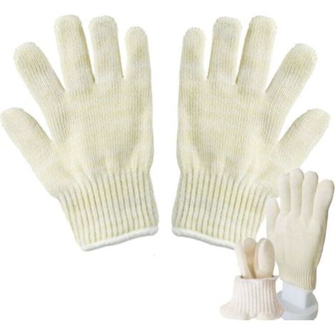 Heat-resistant gloves, heat-resistant mittens, oven, fireplace, heat-resistant up to 100°C, one size fits all, beige (2 pieces) YMYNY (1/4)