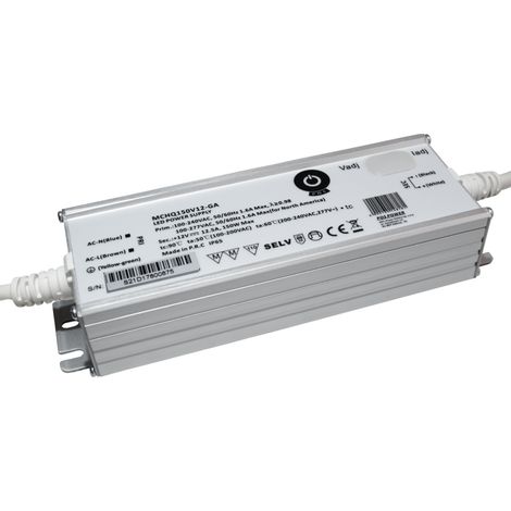 MCHQ150V12-GA: Fuente de alimentación LED de 12 V/12,5 A CV, carcasa metálica, PFC, entrada de CA universal (máx. 305 VCA), Uo/Io ajustable