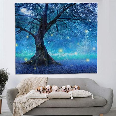 Tapiz de pared Bosque Mágico Árbol Azul para colgar en la pared del dormitorio o sala de estar - 130x150cm (1/3)