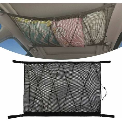 Car Storage Net, Universal Car Roof Bag with Zipper, Black Storage Net for Luggage Organizer for SUV Car Ceiling 90 x 65 cm