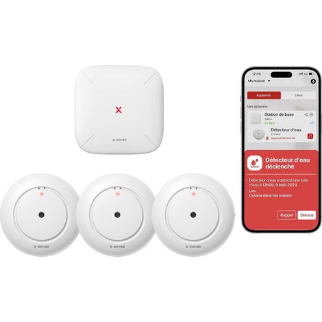 Kit Détecteurs de Fuite d’Eau avec Base SBS50, SWS54 Alarme 110 dB, Portée jusqu’à 500 m, pour Cuisine, Salle de Bain ou sous-Sol
