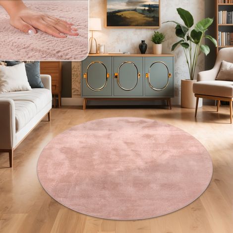 Paco Home Tappeto per Soggiorno in Finta Pelliccia Peluche Alto Pelo Morbido Pink, 80 cm tondo