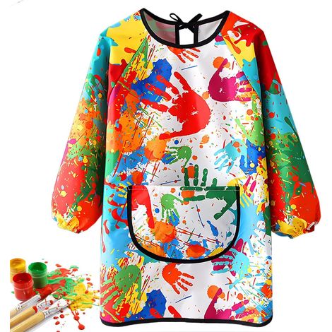 Tablier Peinture pour Enfant, Imperméable, 7-11 ans, avec Manches Longues et Poche, Pour L'école et Activités de Cuisine et Coloriage (1/5)