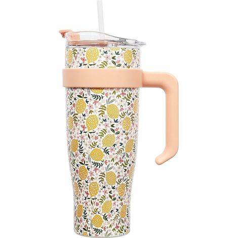 Tazza termica gialla con stampa floreale Miami (1/3)
