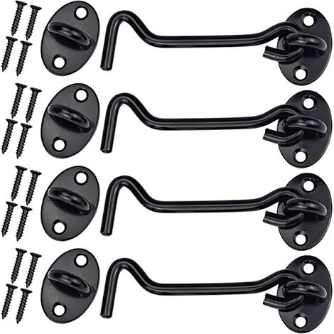 Crochets de cabine en acier inoxydable, 4 crochets coupe-vent avec boucles, verrou auxiliaire, crochet de fenêtre, verrou de porte avec 16 vis de fixation, 8 boulons de porte avec boucles. (1/5)