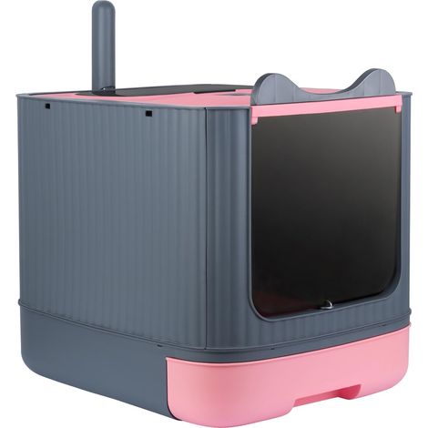 Bac Litiere pour Chat,Grand pour Les Chats et Les Lapins Bac Litiere Chat, Bac à Litière en Acier Inoxydable,Litière Automatique Autonettoyant-44,5 36,5 34,5 cm-Rose (1/5)
