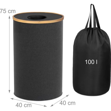 Collecteur de bouteilles rond 100 l pratique pour rangement cuisine cellier bureau en tissu oxford noir
