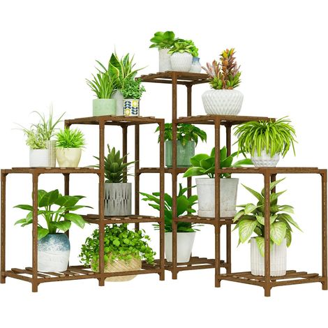 Support Plantes Intérieur Extérieur, Porte Plante Intérieur d'Angle, Étagère Plante en Bois pour 11 Pots, Porte Plante Extérieur Grand et Haut pour Jardin, Patio, Pelouse, Fenêtre (1/5)