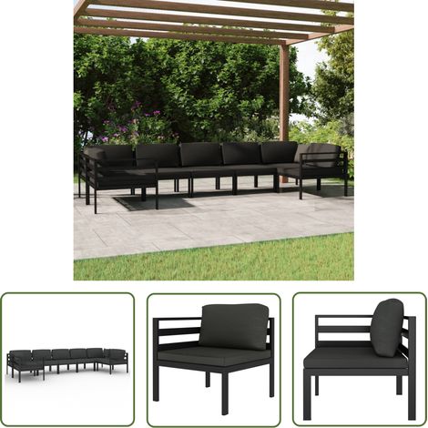 The Living Store Salon de jardin 7 pcs avec coussins Aluminium Anthracite - Salon De Jardin - Meubles De Jardin - Mobilier Extérieur - Set De Salon De Jardin - Canapé D'angle (1/5)
