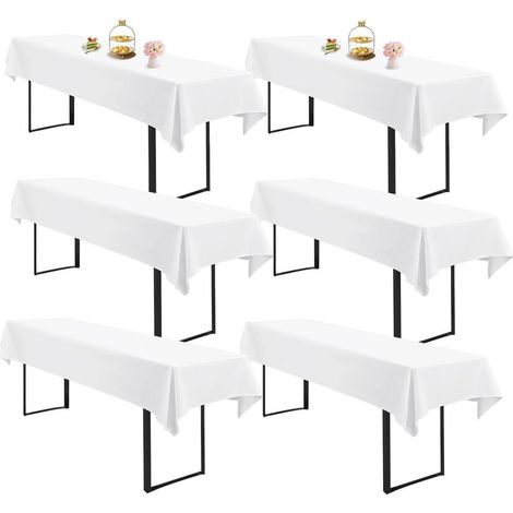 Biertischdecken 6er Set Weiß 260x110 cm Rechteckig Waschbar Polyester für Biergarnituren