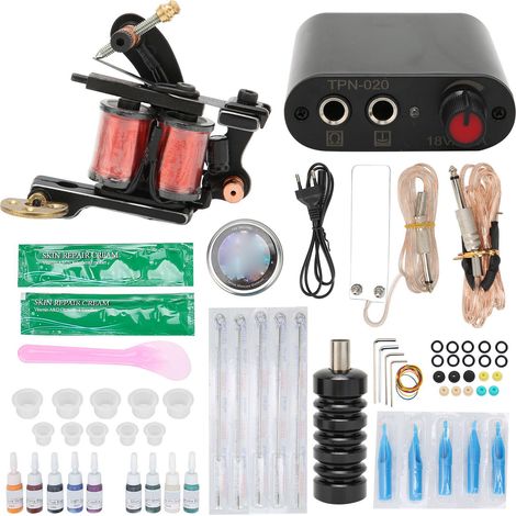 Kit Tatouage Machine à Bobine Noir, Alimentation Électrique Mini, Outils Complets pour Débutant, Prise UE 90-265V (1/5)
