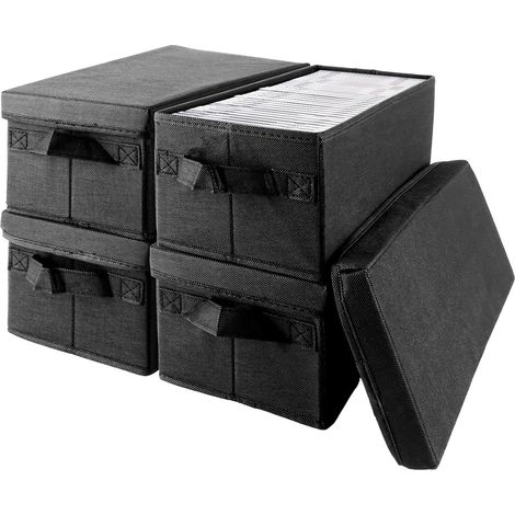 4 Pièces Boîtes de Rangement CD en Tissu Noir, Organisateur CD Tissu 36 x 13,97 x 16 cm, Rangement DVD Pliable pour Disques, Jeux Vidéo, Bureau et Étagère (1/5)