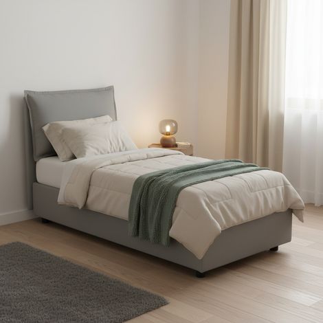 Talamo Italia Cama individual Roberta, Cama contenedor con revestimiento de tela, 100% Made in Italy, Apertura lateral, con colchón 80x190 cm incluido, Gris, con embalaje reforzado (1/5)