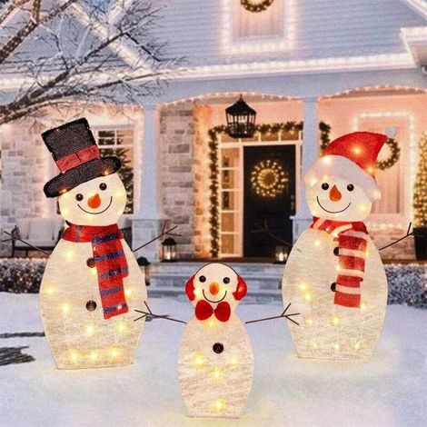 Christmas garden decorations, set of 3 pre-assembled and illuminated snowmen, sparkling Christmas ornaments (battery not included) (1/4)