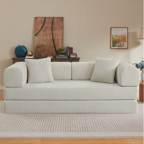 Sofá cama de espuma beige 204 x 97 x 65 cm con 2 cojines OKMYHOME (1/5)