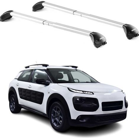 OMAC Barres de toit transversales certifiées TÜV pour Citroën C4 Cactus 2014-2022 – Verrouillables (4 antivols) – Charge max 100 kg – Sangle inox + protection caoutchouc Argent (1/4)