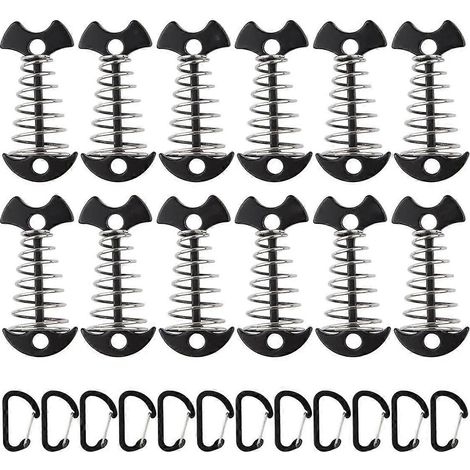Lot de 12 piquets de tente en aluminium avec boucle à ressort, ancrages et tendeurs de corde, noirs. (1/4)