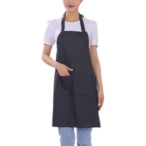 Tablier imperméable léger noir (lot de 6) avec deux poches, pour hommes et femmes, idéal pour les tâches ménagères et la cuisine. (1/5)