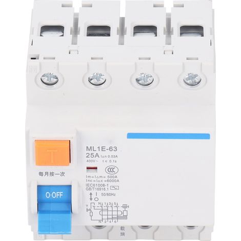 Disjoncteur miniature différentiel avec protection contre les fuites de courant et les surintensités 3P+N 25 A 400 V (1/5)