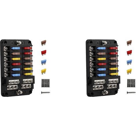 2 x 12V 12-fach Marine-Sicherungsblöcke mit Erdung und 12-Volt-Sicherungskasten für Auto, Boot, Wohnmobil, RZR (1/5)