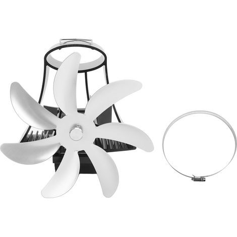 Ventilateur de Poêle à Bois, Ventilateur de Poêle alimenté par la Chaleur à 7 Pales, Fonctionnement Silencieux, Efficace pour Le Salon (Silver) (1/5)