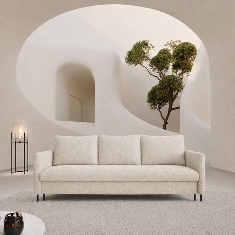 Sofello Schlafsofa BELISSA Beige Bouclé mit Bettkasten und Kissen – Couch mit Schlaffunktion, Liegefläche 202x150 cm Versand in 3 Tagen (1/5)
