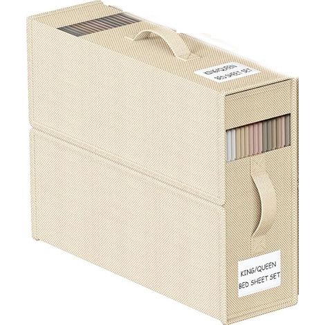 Lot deSacs de Rangement Drap de Lit, Boîte de Rangement Linge Pliable, Minimaliste, Beige (1/4)