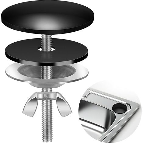 Cache-trou d'évier en acier inoxydable pour la maison, la cuisine et la salle de bain (noir) (1/5)
