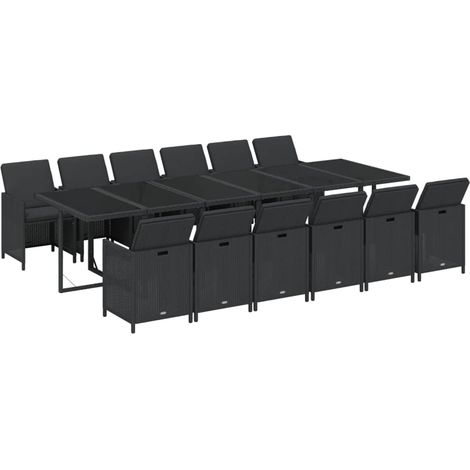 Set da Pranzo per Giardino 13 pz con Cuscini in Polyrattan Nero vidaXL (1/4)