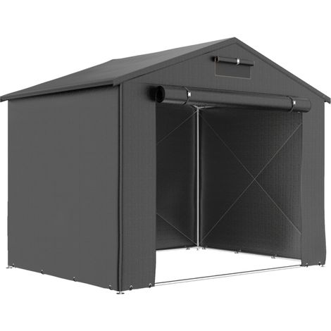 Abri de garage étanche 2,5 x 1,8 m avec porte zippée enroulable et fenêtre d'aération. Gris foncé. (1/5)