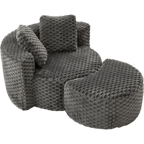 Sillón individual acolchado con reposapiés, color gris oscuro, 130 x 115 x 84 cm, sin montaje (1/5)