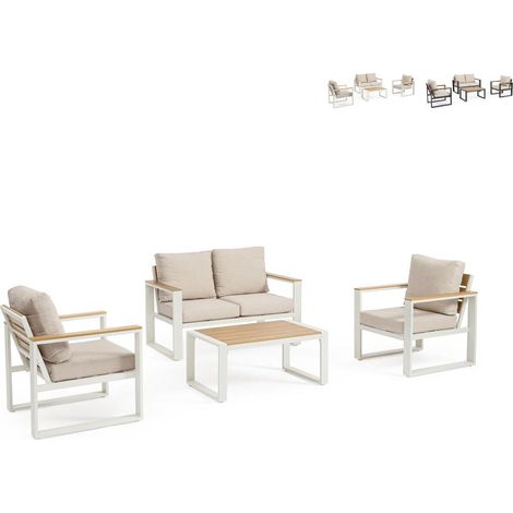 Conjunto de jardín para exterior con sillas, sofá y mesa Leandro YES - Blanco (1/5)