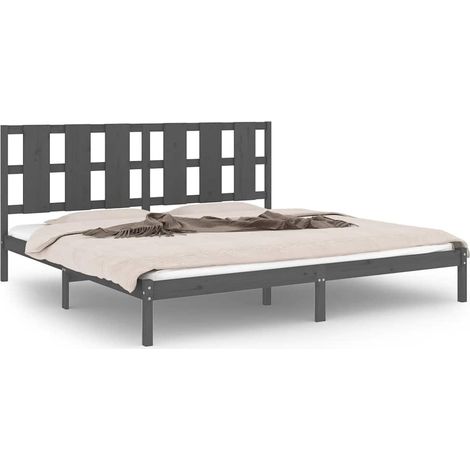 Lit Double, Lit Contemporain, Cadre de Lit gris 200x200 cm bois massif de pin q6385 (1/5)