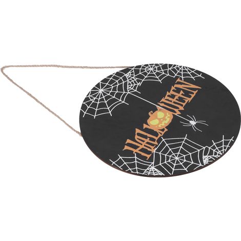 Panneau décoratif suspendu en bois à motif toile d'araignée d'Halloween, pour intérieur et extérieur (sans nœud). (1/5)
