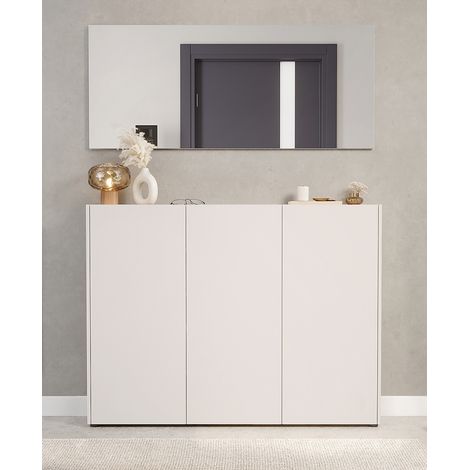 Garderobenset 2-teilig in Beige mit Eiche mit Spiegel & Schuhschrank, Modern, LAPUA-01 (1/5)